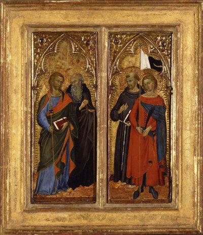 Heiligen Jacobus, Antonius Abt, Franciscus en Ansanus, ca. 1385-90 door Master of Panzano